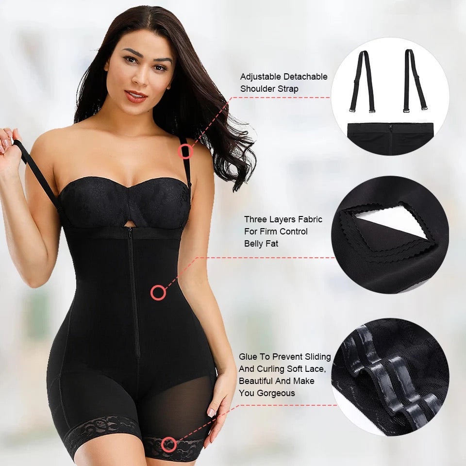 Detachable Straps Body Shaper Zipper Abdominal Control