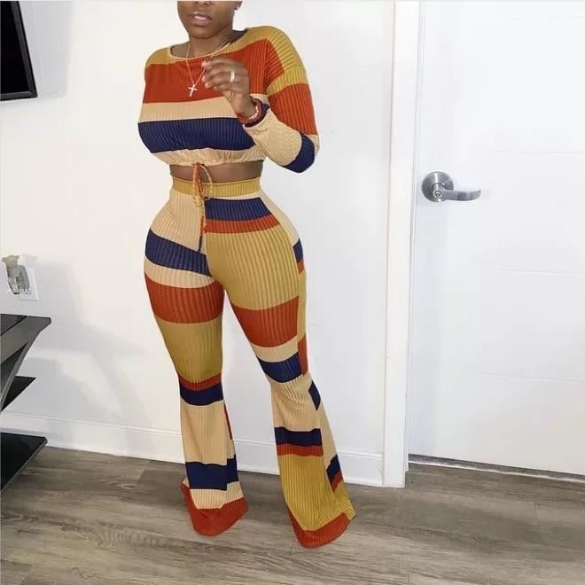 Women Stripped Patchwork Two Pieces